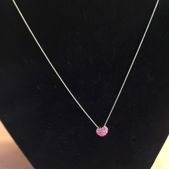 Silvertone Pink Crystals Heart Necklace - Picture 3 of 5